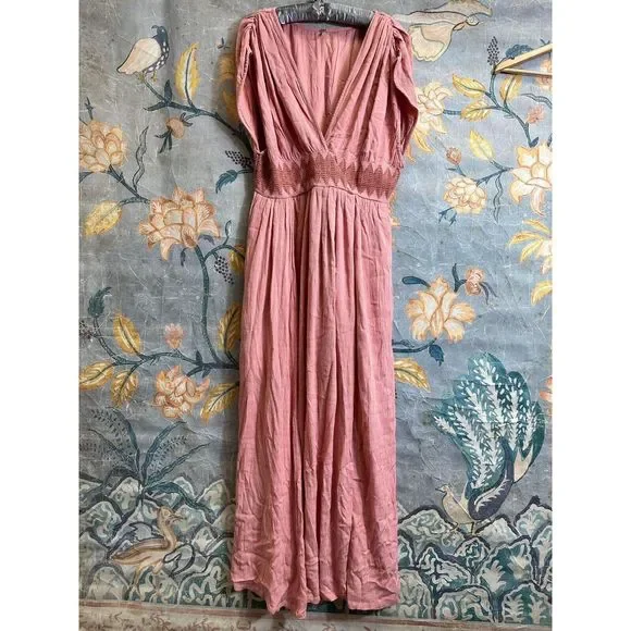 New Free People Devon Midi Dress in Pink Size Large Maxi